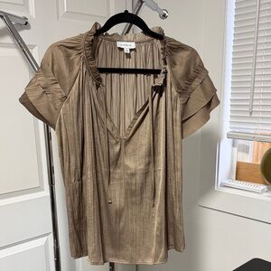 Evereve Tan Ruffled V-Neck Blouse